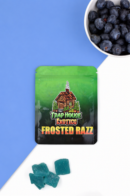 Trap House Exotics Frosted Razz Gummies 5000mg THc Blend - Bittchaser Smoke Shop