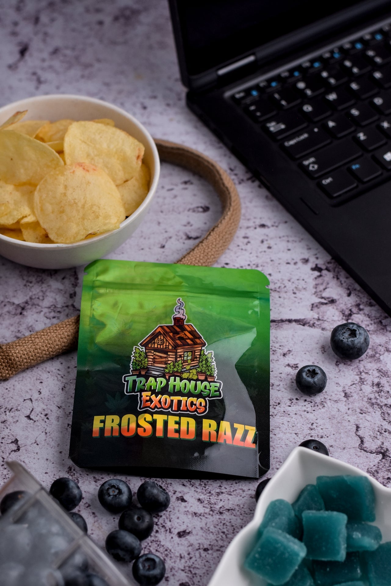 Trap House Exotics Frosted Razz Gummies 5000mg THc Blend - Bittchaser Smoke Shop